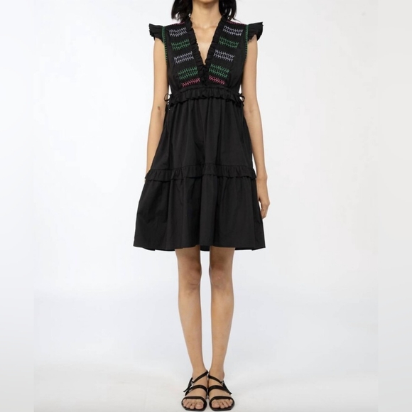 NWT BANJANAN Chandra Cotton Smocked Fit & Flare Dress Sz Large - Picture 1 of 3